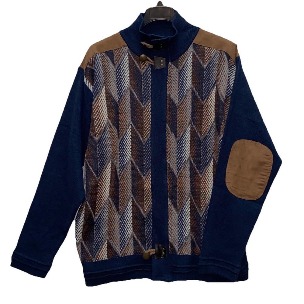 Michael Irvin 88 Full Zip 3D Knit Cardigan Sweater Elbow Patches‎ Size Men's L